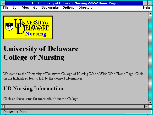 Screenshot of The University of Delaware Nursing WWW Home Page