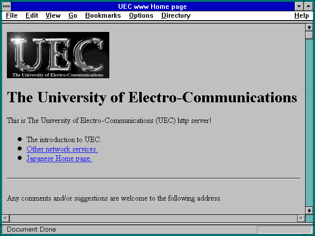 Screenshot of UEC www Home page