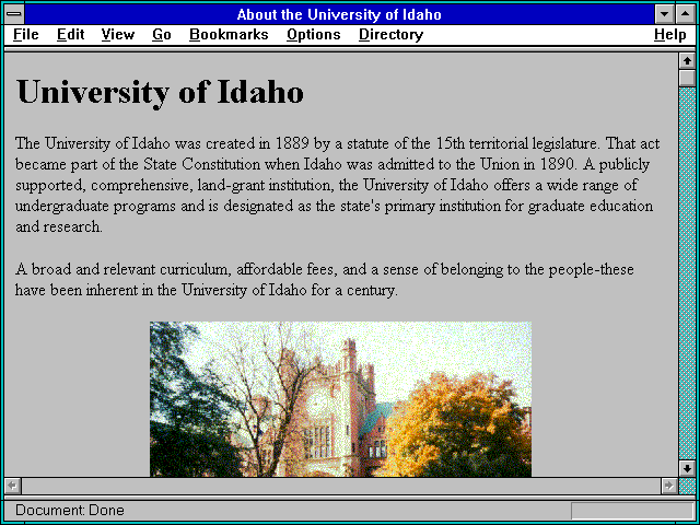 Screenshot of About the University of Idaho