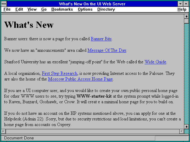 Screenshot of What's New On the UI Web Server