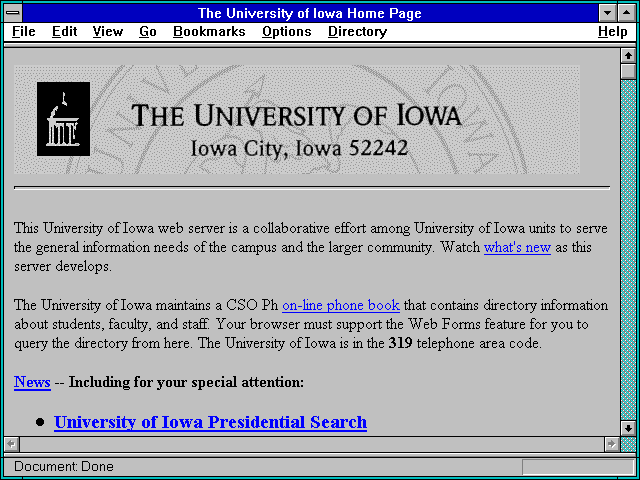 Screenshot of The University of Iowa Home Page