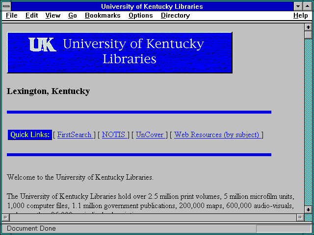 Screenshot of University of Kentucky Libraries