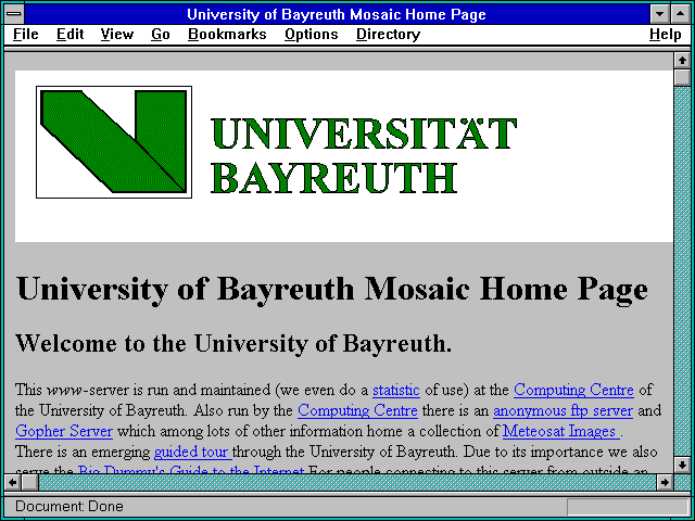 Screenshot of University of Bayreuth Mosaic Home Page