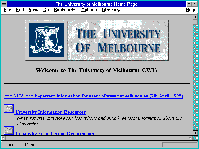 Screenshot of The University of Melbourne Home Page