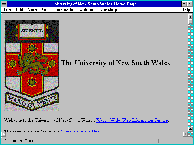 Screenshot of University of New South Wales Home Page