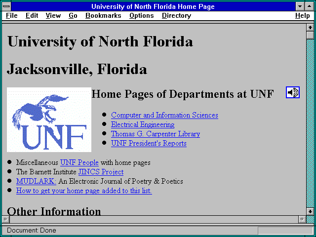 Screenshot of University of North Florida Home Page