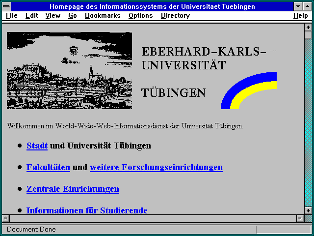 Screenshot of Homepage des Informationssystems der Universitaet Tuebingen