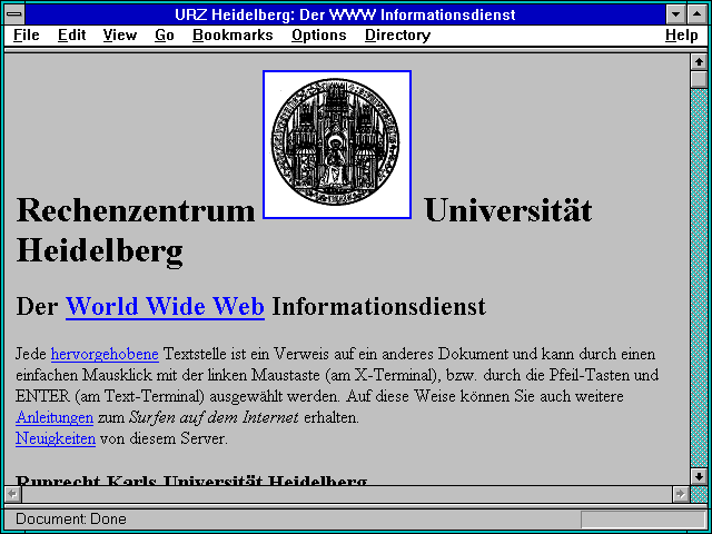 Screenshot of URZ Heidelberg: Der WWW Informationsdienst