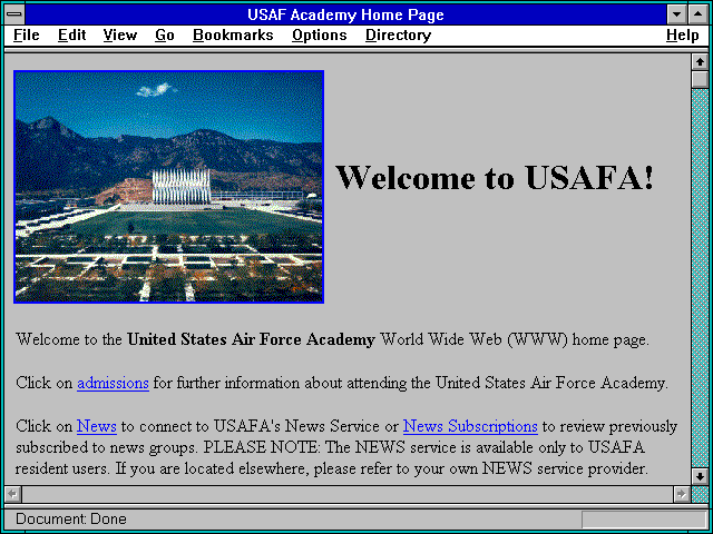 Screenshot of USAF Academy Home Page