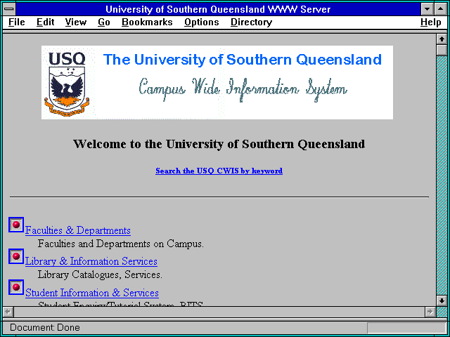 Screenshot of University of Southern Queensland WWW Server