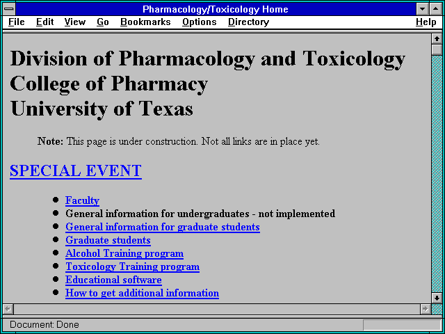 Screenshot of Pharmacology/Toxicology Home