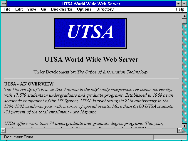 Screenshot of UTSA World Wide Web Server