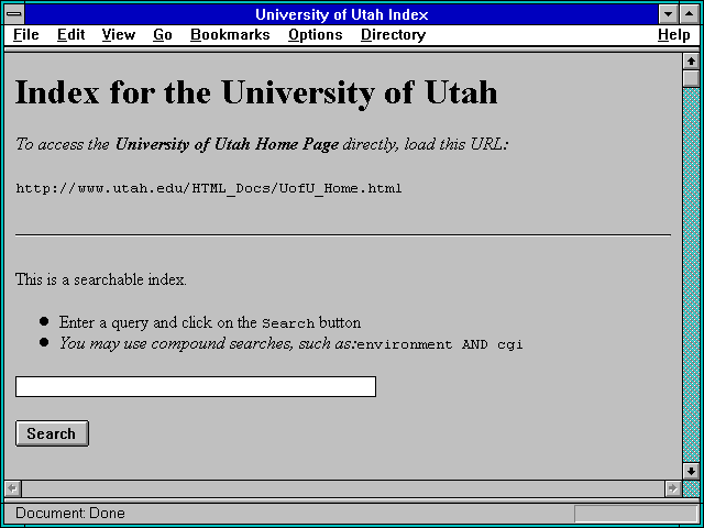 Screenshot of University of Utah Index