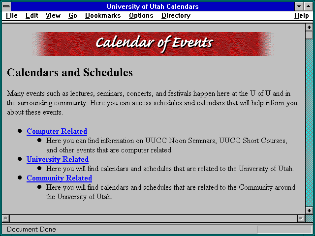 Screenshot of University of Utah Calendars