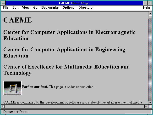 Screenshot of CAEME Home Page