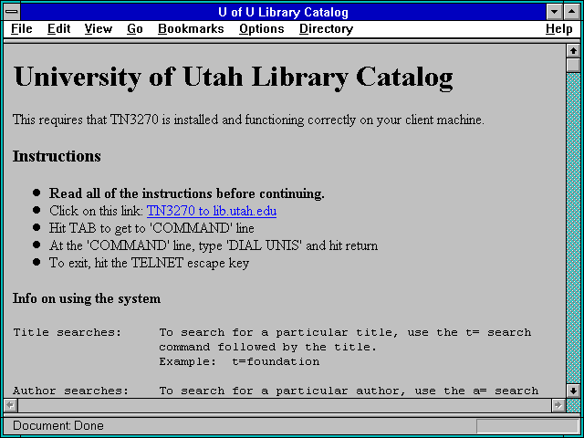 Screenshot of U of U Library Catalog