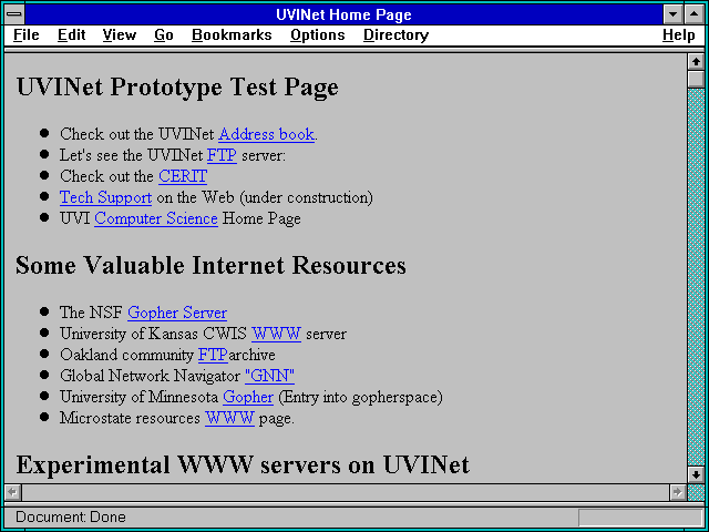 Screenshot of UVINet Home Page