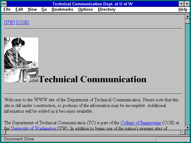 Screenshot of Technical Communication Dept. at U of W