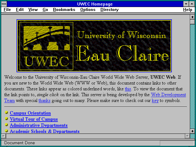 Screenshot of UWEC Homepage