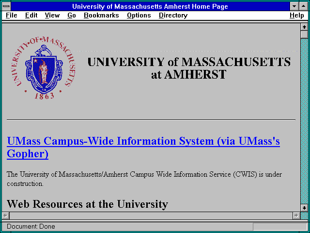 Screenshot of University of Massachusetts Amherst Home Page