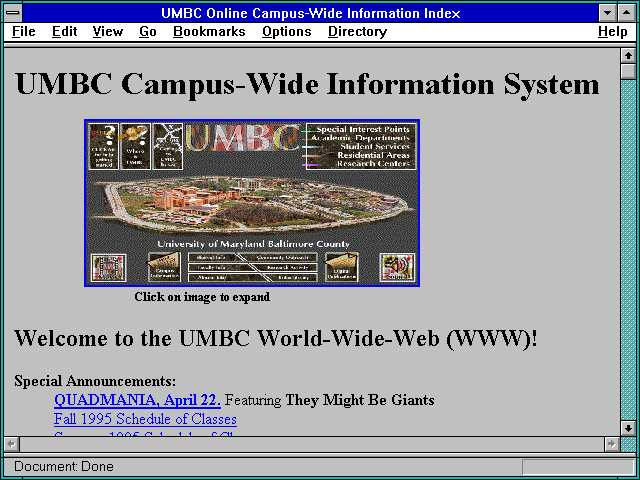 Screenshot of UMBC Online Campus-Wide Information Index