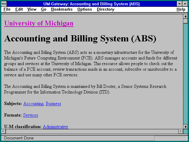 Screenshot of UM-Gateway: Accounting and BillingSystem (ABS)
