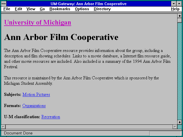 Screenshot of UM-Gateway: Ann Arbor Film Cooperative