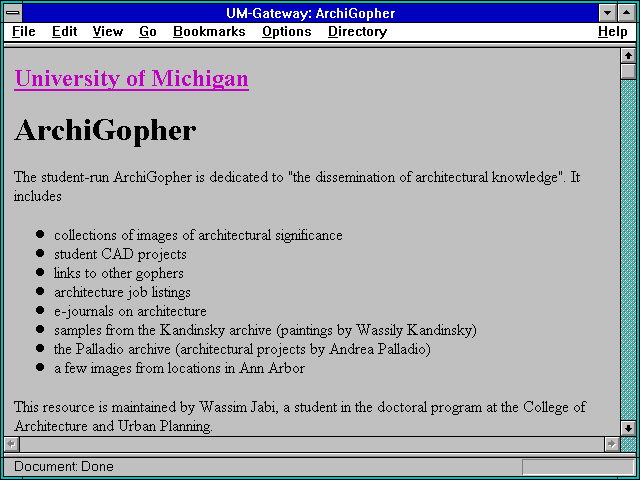 Screenshot of UM-Gateway: ArchiGopher
