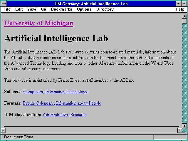 Screenshot of UM-Gateway: Artificial Intelligence Lab