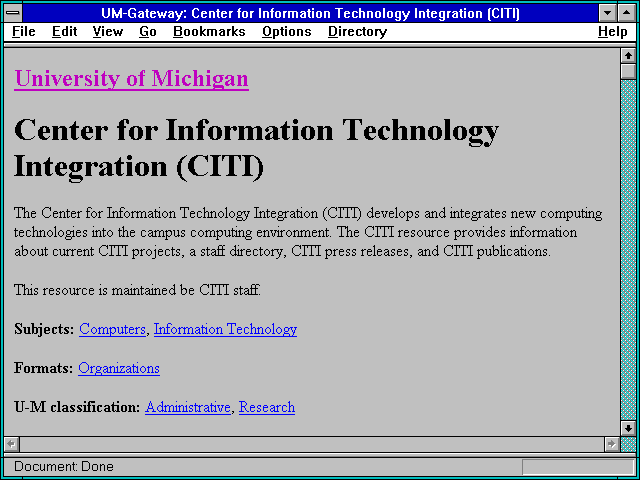 Screenshot of UM-Gateway: Center for Information TechnologyIntegration (CITI)