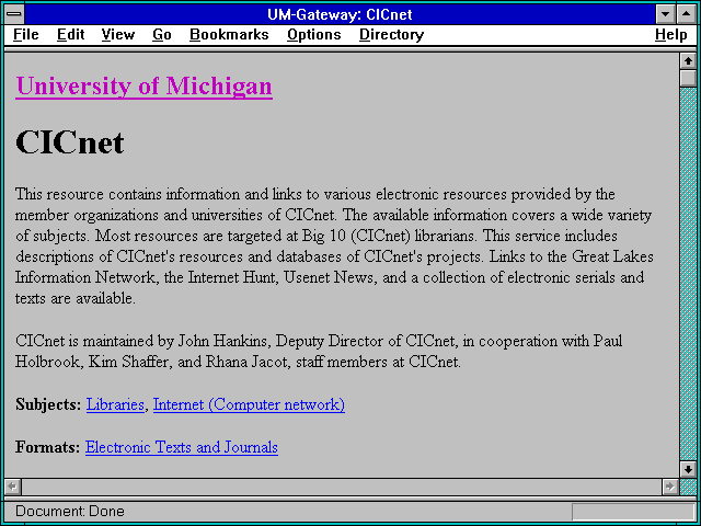 Screenshot of UM-Gateway: CICnet
