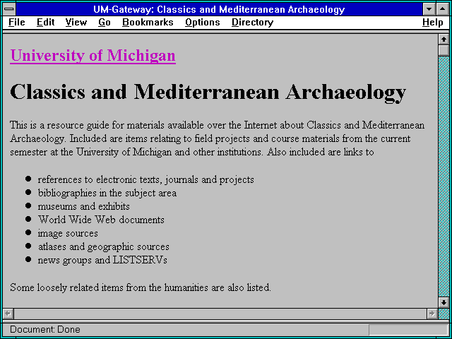 Screenshot of UM-Gateway: Classics and MediterraneanArchaeology