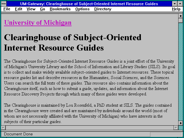 Screenshot of M-Gateway: Clearinghouse of Subject-Oriented Internet Resource Guides