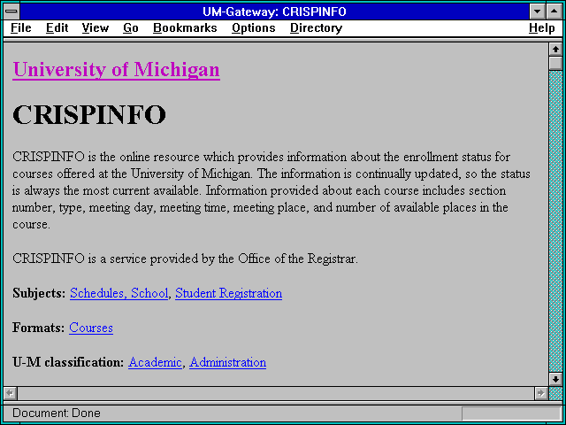Screenshot of UM-Gateway: CRISPINFO