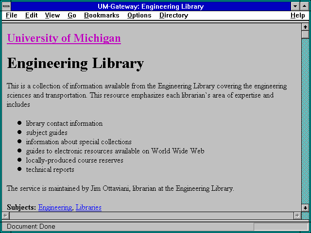 Screenshot of UM-Gateway: Engineering Library