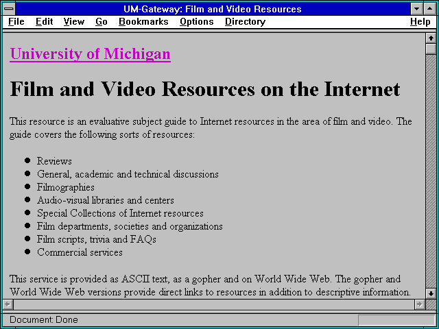 Screenshot of UM-Gateway: Film and Video Resources