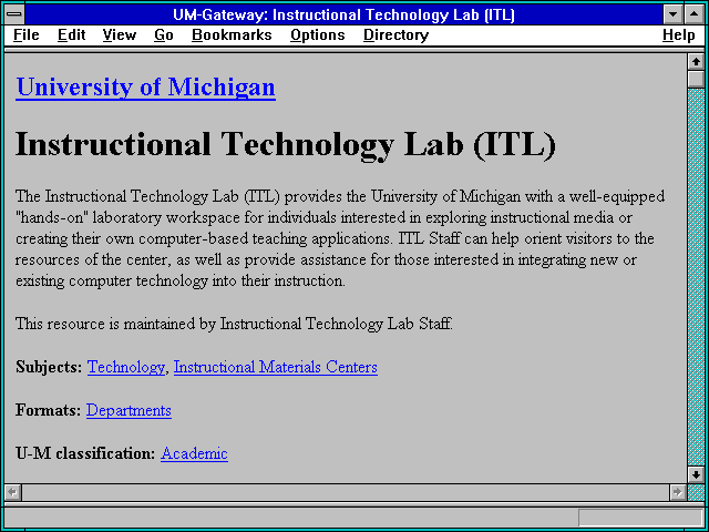 Screenshot of UM-Gateway: Instructional Technology Lab (ITL)