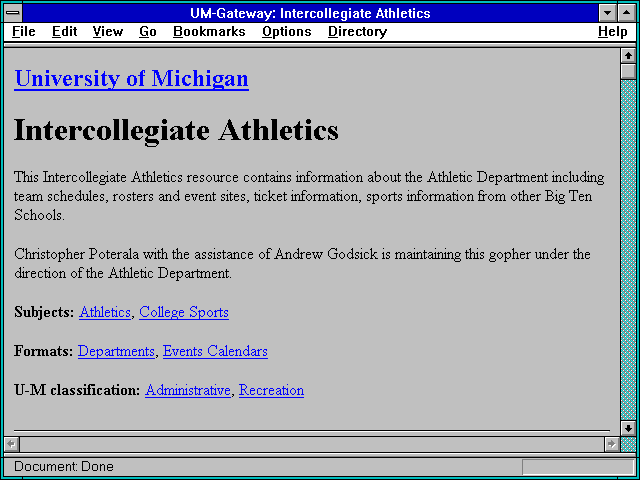 Screenshot of UM-Gateway: Intercollegiate Athletics