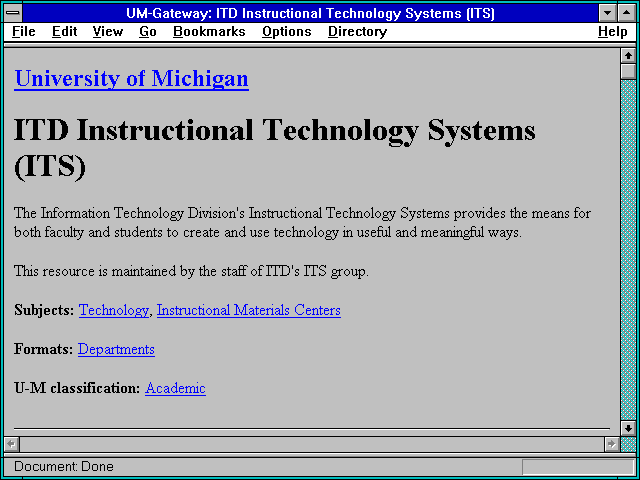 Screenshot of UM-Gateway: ITD Instructional Technology Systems (ITS)