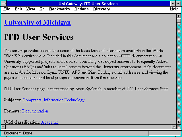Screenshot of UM-Gateway: ITD User Services