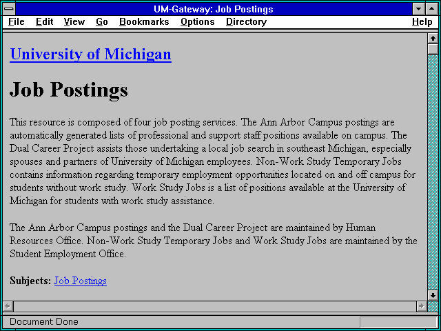 Screenshot of UM-Gateway: Job Postings