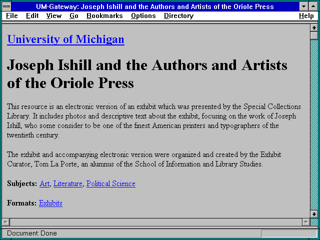 Screenshot of ateway: Joseph Ishill and the Authors and Artists of the Oriole Press
