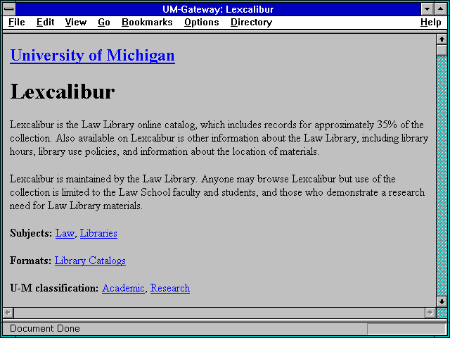 Screenshot of UM-Gateway: Lexcalibur