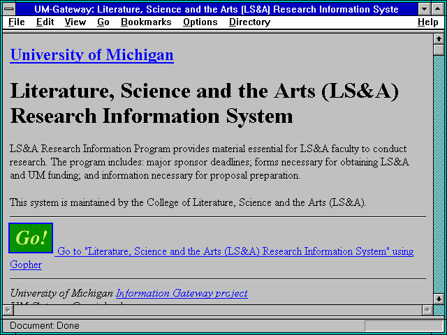 Screenshot of y: Literature Science and the Arts (LS&A) Research Information System