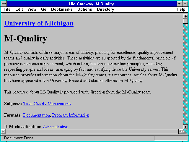 Screenshot of UM-Gateway: M-Quality