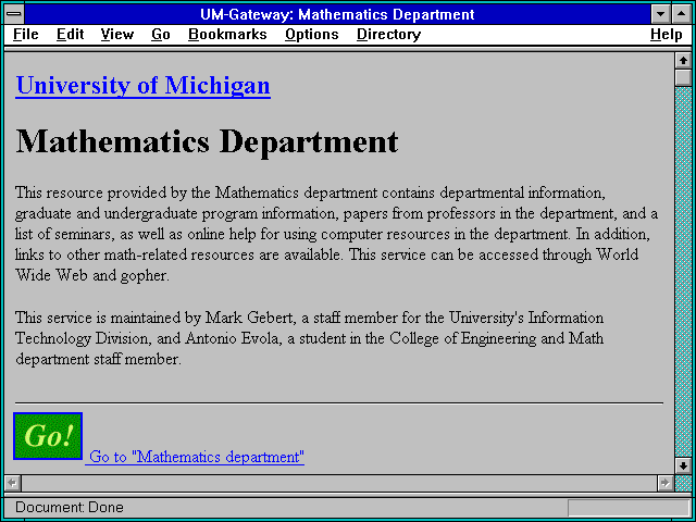 Screenshot of UM-Gateway: Mathematics Department