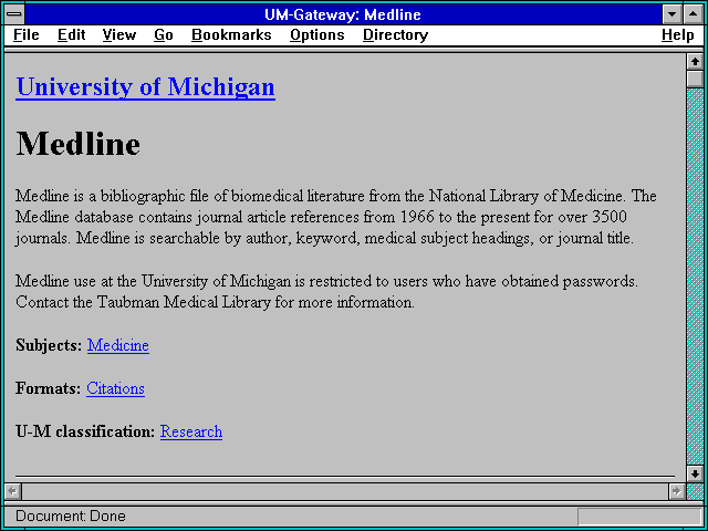 Screenshot of UM-Gateway: UM-MEDLINE
