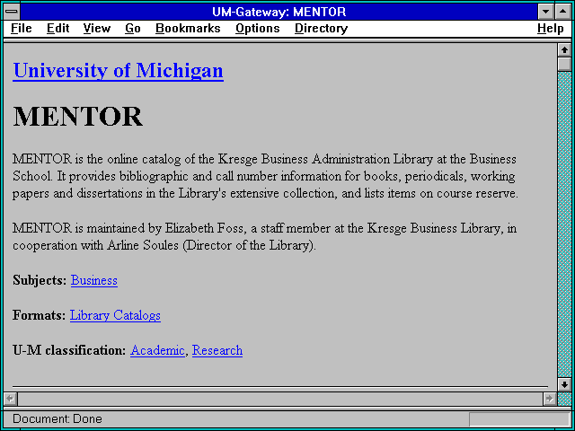Screenshot of UM-Gateway: MENTOR