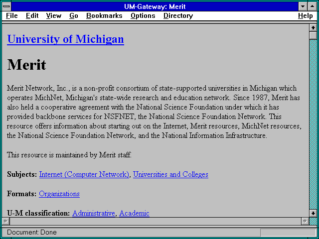 Screenshot of UM-Gateway: Merit
