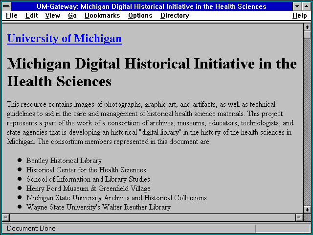 Screenshot of ateway: Michigan Digital Historical Initiative in the Health Sciences
